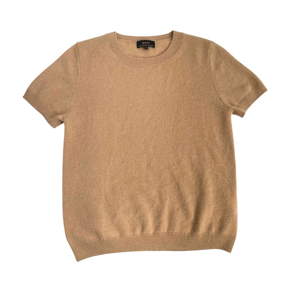 Quince 100% Mongolian Cashmere Tee top sweater Size S tan caramel old money